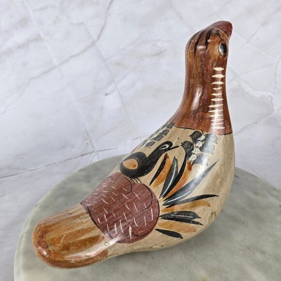 Vintage Mexican Tonala Bird Pottery Hand Painted Bird on Back - Picture 4 of 12